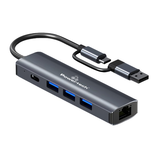 POWERTECH USB hub PTR-0150 με θύρα δικτ...