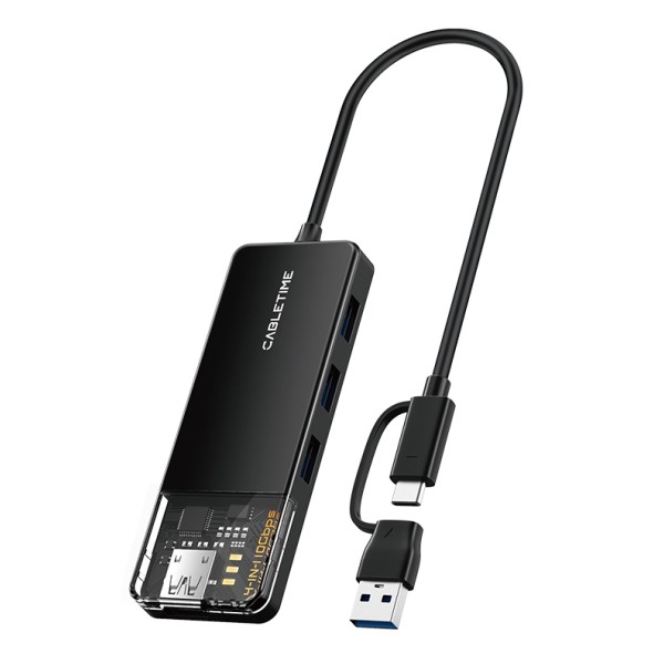 CABLETIME USB hub CT-HUBT5-PB, 4x θυρών, 10Gb...