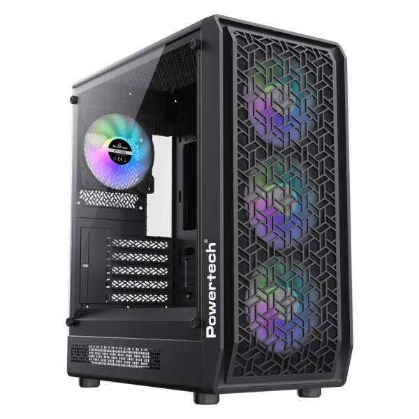 POWERTECH Gaming PC Case PT-1309, tempered glass, ...